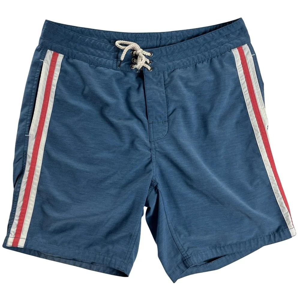 Faherty Brand Board‎ Shorts 32 Blue Stripe Swim Trunks Drawstring Stretch Surf